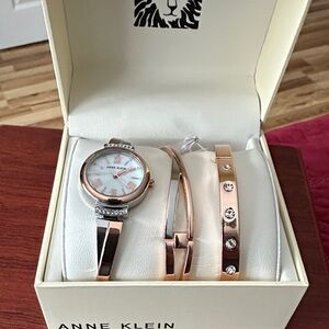 Anne Klein Rose Gold Watch and Bracelet Set
